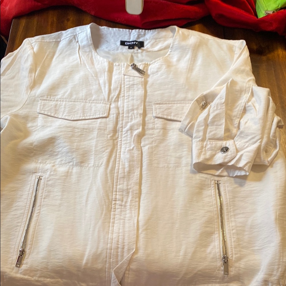 DKNY White Lightweight Shirt Jacket Relaxed Fit